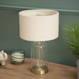 Valuelights Jessy Glass And Gold Metal Bedside Table Lamp With A Cream Boucle Lampshade - Bulb Included - thumbnail 5