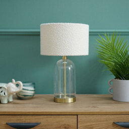 Valuelights Jessy Glass And Gold Metal Bedside Table Lamp With A Cream Boucle Lampshade - Bulb Included - thumbnail 4
