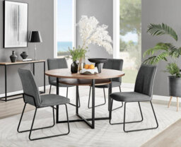 Furniturebox Uk Adley Brown Wood Storage Dining Table & 4 Dark Grey Halle Chairs - thumbnail 1