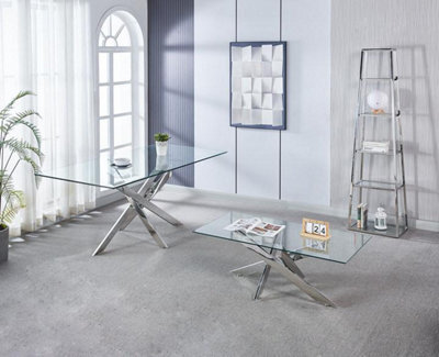 Mihomeuk Cannes Glass Coffee Table With Stainless Steel Interlocking Legs - image 1