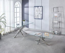Mihomeuk Cannes Glass Coffee Table With Stainless Steel Interlocking Legs - thumbnail 1