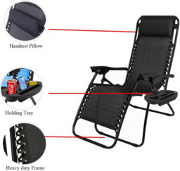 Vivo Zero Gravity Garden Chair Outdoor Reclining Sun Lounger Portable Beach Recliner - thumbnail 4