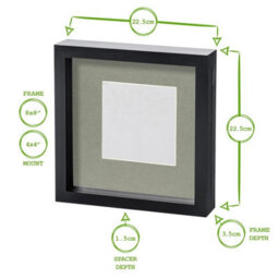 "Nicola Spring 8 X 8"" Photo Frames - Black Mount 3D Photo Frame Picture Frame Box Portrait Display Case & Spacer (4 X 4"" Mount) X5" - thumbnail 4