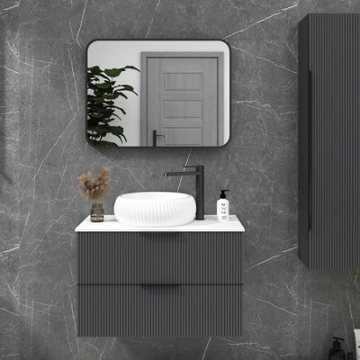 Royal Bathrooms Elmore 600 X 800mm Wall Mounted Bathroom Mirror Hanging Horizontal/vertical Matt Black Aluminium Framed Non-Led - image 1