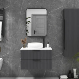 Royal Bathrooms Elmore 600 X 800mm Wall Mounted Bathroom Mirror Hanging Horizontal/vertical Matt Black Aluminium Framed Non-Led - thumbnail 4