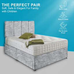 Dining Tables Zanzibar Headboard Divan Set , 2 Drawer On Same Side With Sprung 1500 Comfort Mattress - Crushed Velvet Silver - King - thumbnail 2