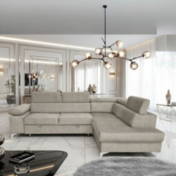 Madryt Right Hand Corner Sofa Bed Beige Fabric With Storage And Pull Out Sleeping Function