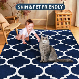 Ameha Extra Large Printed Rugs Non Slip Living Room Bedroom Indoor Outdoor Ava Navy Carpets 200 X 290 Cm Luxury Area Rug - thumbnail 6