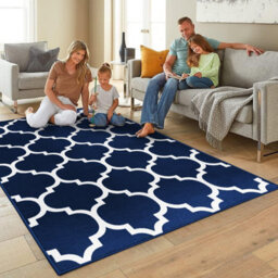 Ameha Extra Large Printed Rugs Non Slip Living Room Bedroom Indoor Outdoor Ava Navy Carpets 200 X 290 Cm Luxury Area Rug - thumbnail 2