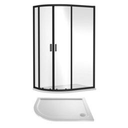 Balterley Left Hand Offset Quadrant Shower Suite With 6mm Safety Glass Enclosure & 1200 X 800mm Tray In Matt Black Frame - thumbnail 1