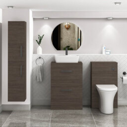 Royal Bathrooms 600mm Floor Standing Vanity Unit 2 Drawer Grey Elm & Countertop Basin - Cube With Matt Black Handle - thumbnail 2