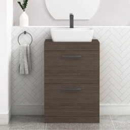 Royal Bathrooms 600mm Floor Standing Vanity Unit 2 Drawer Grey Elm & Countertop Basin - Cube With Matt Black Handle - thumbnail 1