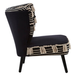 Orsina Black Moroccan Chair, Contemporary Mango Wood Frame Accent Chair, Black And White Patterned Fabric Seating - thumbnail 3