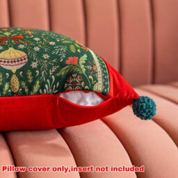 Amorly 45X45Cm Christmas Jacquard Cushion Cover, Festive Floral Pattern Throw Pillow Case With Pom Poms For Sofa, Inserts Not Included - thumbnail 4