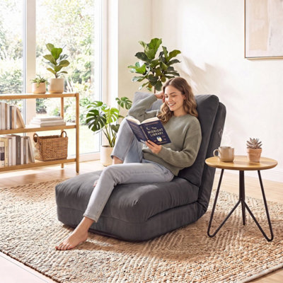 Grey Comfy Padded 5 Level Adjustable Floor Chair Reading Meditation Lazy Lounger - image 1
