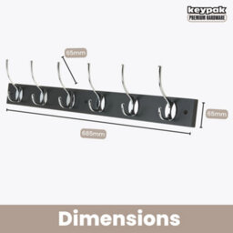 Keypak Victorian 6 Hook Wall-Mount Wooden Coat Rack, 68Cm - Black Board, Polished Chrome Hook - Pre-Assembled, Fixings Included - thumbnail 3
