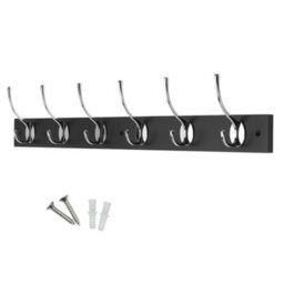 Keypak Victorian 6 Hook Wall-Mount Wooden Coat Rack, 68Cm - Black Board, Polished Chrome Hook - Pre-Assembled, Fixings Included