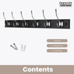 Keypak Victorian 6 Hook Wall-Mount Wooden Coat Rack, 68Cm - Black Board, Polished Chrome Hook - Pre-Assembled, Fixings Included - thumbnail 4