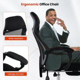 Gainoom Ergonomic Mesh Office Chair Black Adjustable Executive Chair W/ Footrest - thumbnail 6