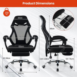 Gainoom Ergonomic Mesh Office Chair Black Adjustable Executive Chair W/ Footrest - thumbnail 2