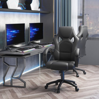 HOMCOM Vinsetto Racing Gaming Chair Swivel Home Office Gamer Chair With Wheels Black - image 1