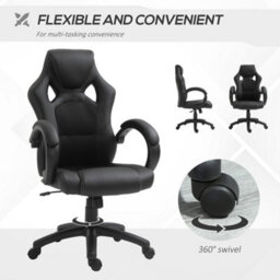 HOMCOM Vinsetto Racing Gaming Chair Swivel Home Office Gamer Chair With Wheels Black - thumbnail 6