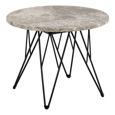 Furniture To Go Prunus Round Side Table In Grey Marble And Black Coated Steel Base 55X41.4Cm - image 1