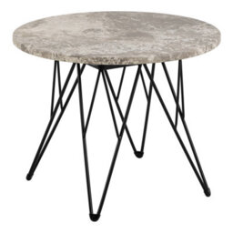 Furniture To Go Prunus Round Side Table In Grey Marble And Black Coated Steel Base 55X41.4Cm