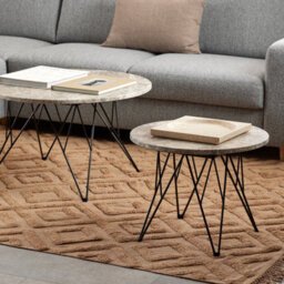 Furniture To Go Prunus Round Side Table In Grey Marble And Black Coated Steel Base 55X41.4Cm - thumbnail 4