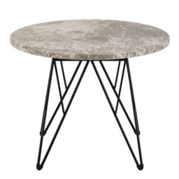 Furniture To Go Prunus Round Side Table In Grey Marble And Black Coated Steel Base 55X41.4Cm - thumbnail 2