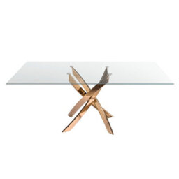 Angel Cerda Rectangular Dining Table In Tempered Glass And Pink Steel - thumbnail 2