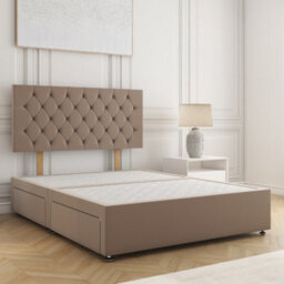 Bsspoke Mia Divan Bed In Mink Plush Velvet 24Inch Headboard & 2 Drawers Same Side & No Mattress In 3Ft 4Ft 4Ft6 5Ft 6Ft