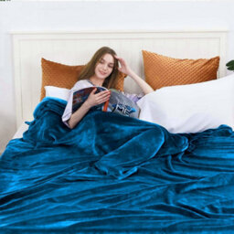 Alivio Faux Fur Mink Throw Luxury Super Soft Plain Bed Sofa Settee Throw Blanket, Medium, Ocean Blue - thumbnail 4