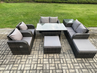 Fimous Outdoor Rattan Garden Furniture 8 Piece Grey Patio Furniture Set 8 Seater Lounge Sofa Set With Rectangular Table - image 1