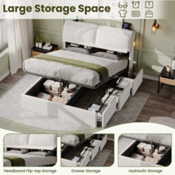 Matteo King Size Velvet Ottoman Storage Bed Frame With Led, Usb Charging & Headboard Storage - Cream White - thumbnail 8