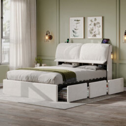 Matteo King Size Velvet Ottoman Storage Bed Frame With Led, Usb Charging & Headboard Storage - Cream White - thumbnail 5