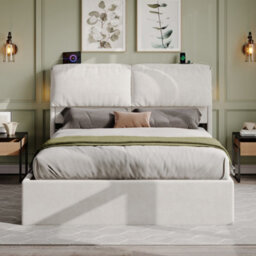 Matteo King Size Velvet Ottoman Storage Bed Frame With Led, Usb Charging & Headboard Storage - Cream White - thumbnail 6