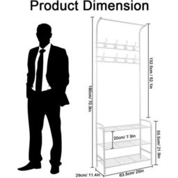 White-Coat Rack Stand And Shoe Storage Bench Metal Hall Tree With 3-Tier Shelf - thumbnail 2