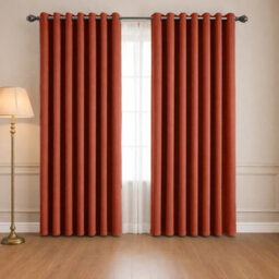 Oxford Homeware Eyelet Linen Effect Curtains Rust Fully Lined 100% Blackout Thermal Insulated Curtains Pair (W)228Cm X (L)228Cm - thumbnail 1