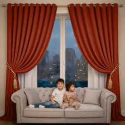 Oxford Homeware Eyelet Linen Effect Curtains Rust Fully Lined 100% Blackout Thermal Insulated Curtains Pair (W)228Cm X (L)228Cm - thumbnail 2