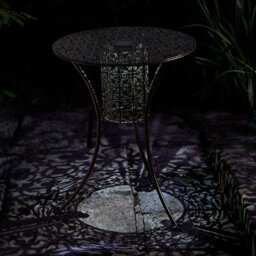 Filigree Silhouette Bistro Table With Built-In Solar Light - Weather Resistant Metal Led Illuminated Garden Table - H60 X 45Cm Dia - thumbnail 2