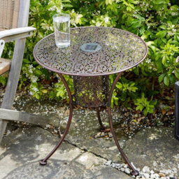 Filigree Silhouette Bistro Table With Built-In Solar Light - Weather Resistant Metal Led Illuminated Garden Table - H60 X 45Cm Dia - thumbnail 3