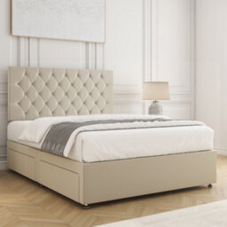Bsspoke Mia Divan Bed Set Cream Plush Velvet 24Inch Headboard & Mattress No Drawers In 3Ft 4Ft 4Ft6 5Ft 6Ft - thumbnail 2