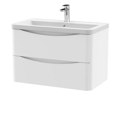 Dezine Thames 800mm 2 Drawer Satin White Wall Hung Vanity Unit - image 1