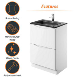 Plum&clay Eden Gloss White Floorstanding Vanity Unit With Grey Glass Basin (W)600mm - thumbnail 8
