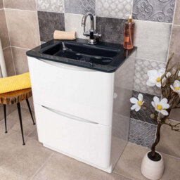 Plum&clay Eden Gloss White Floorstanding Vanity Unit With Grey Glass Basin (W)600mm - thumbnail 4