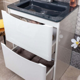 Plum&clay Eden Gloss White Floorstanding Vanity Unit With Grey Glass Basin (W)600mm - thumbnail 5