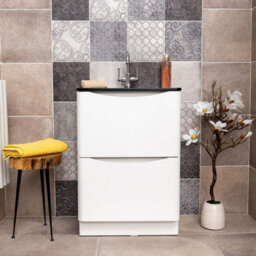 Plum&clay Eden Gloss White Floorstanding Vanity Unit With Grey Glass Basin (W)600mm