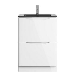 Plum&clay Eden Gloss White Floorstanding Vanity Unit With Grey Glass Basin (W)600mm - thumbnail 2