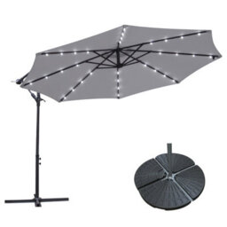 Sundaze 3M Grey Hanging Banana Cantilever Parasol Umbrella With Led Lights, Base Weights - thumbnail 1
